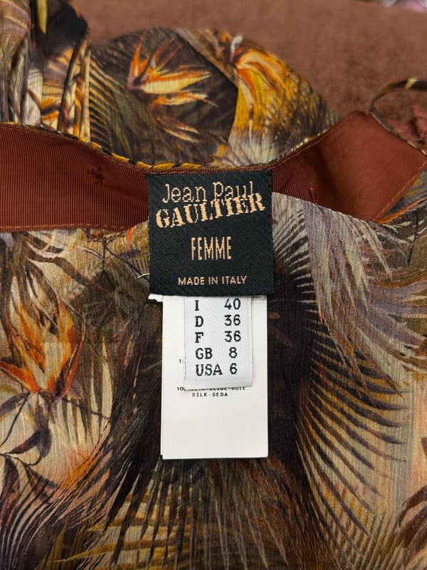 1990s Jean Paul Gaultier tropical mesh lace-trim dress