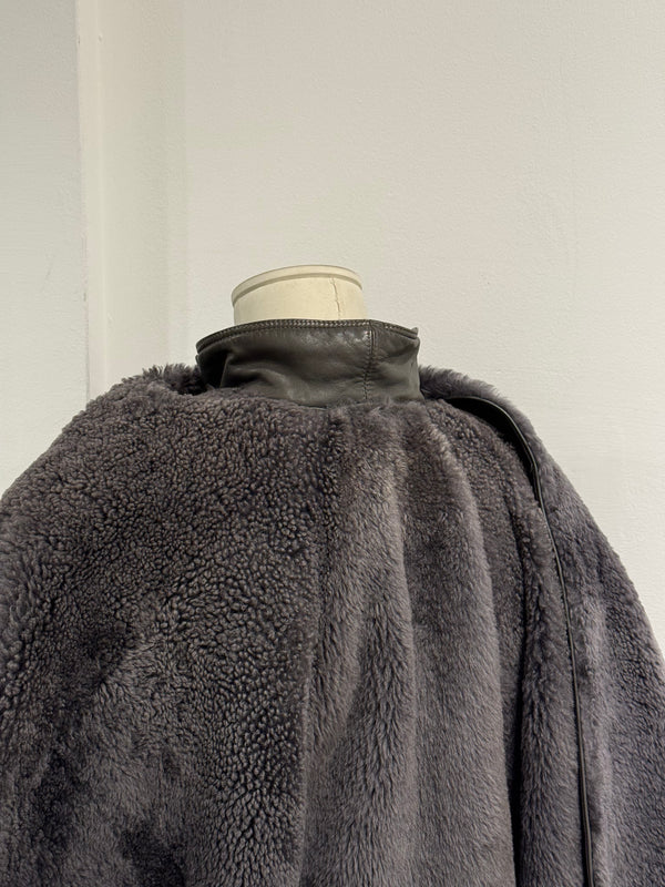 1980s Gianni Versace shearling leather cape jacket with layered construction scarf
