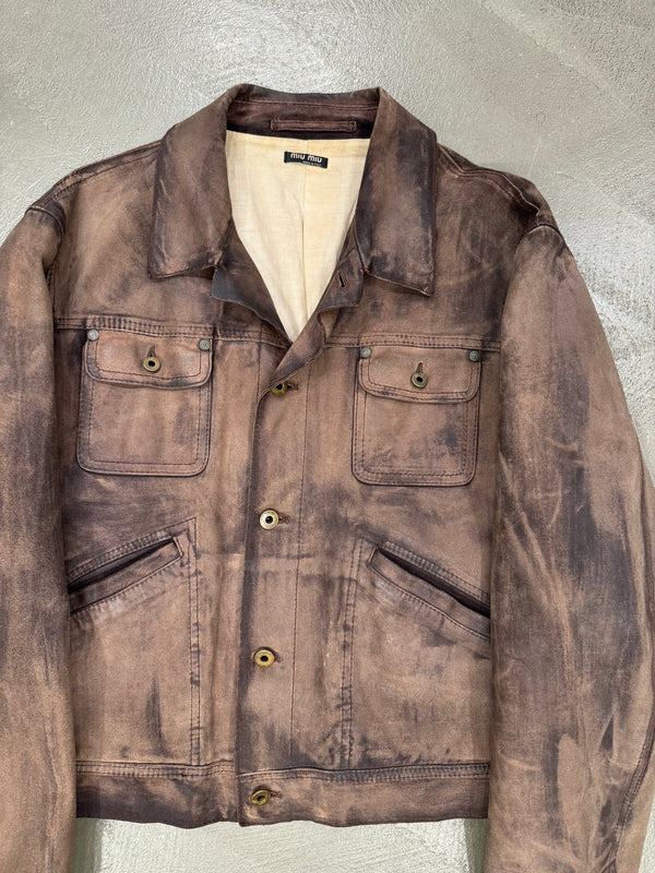 2000s Miu Miu stained treatment leather jacket