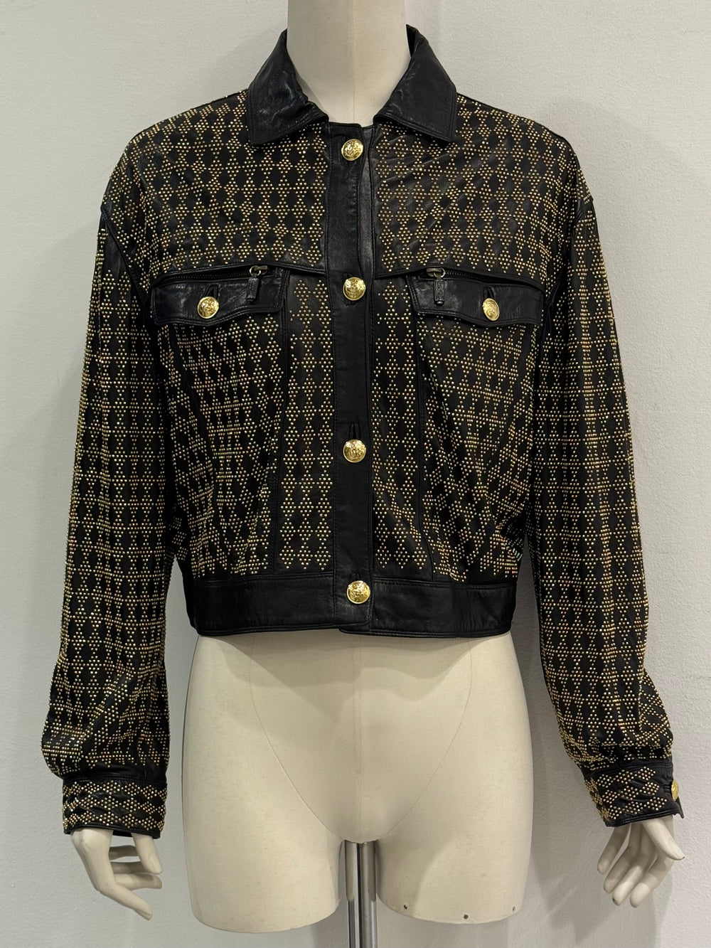 S/S1992 Gianni Versace studded leather jacket with heavy gold metal studs