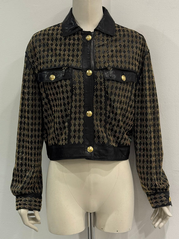 S/S1992 Gianni Versace studded leather jacket with heavy gold metal studs