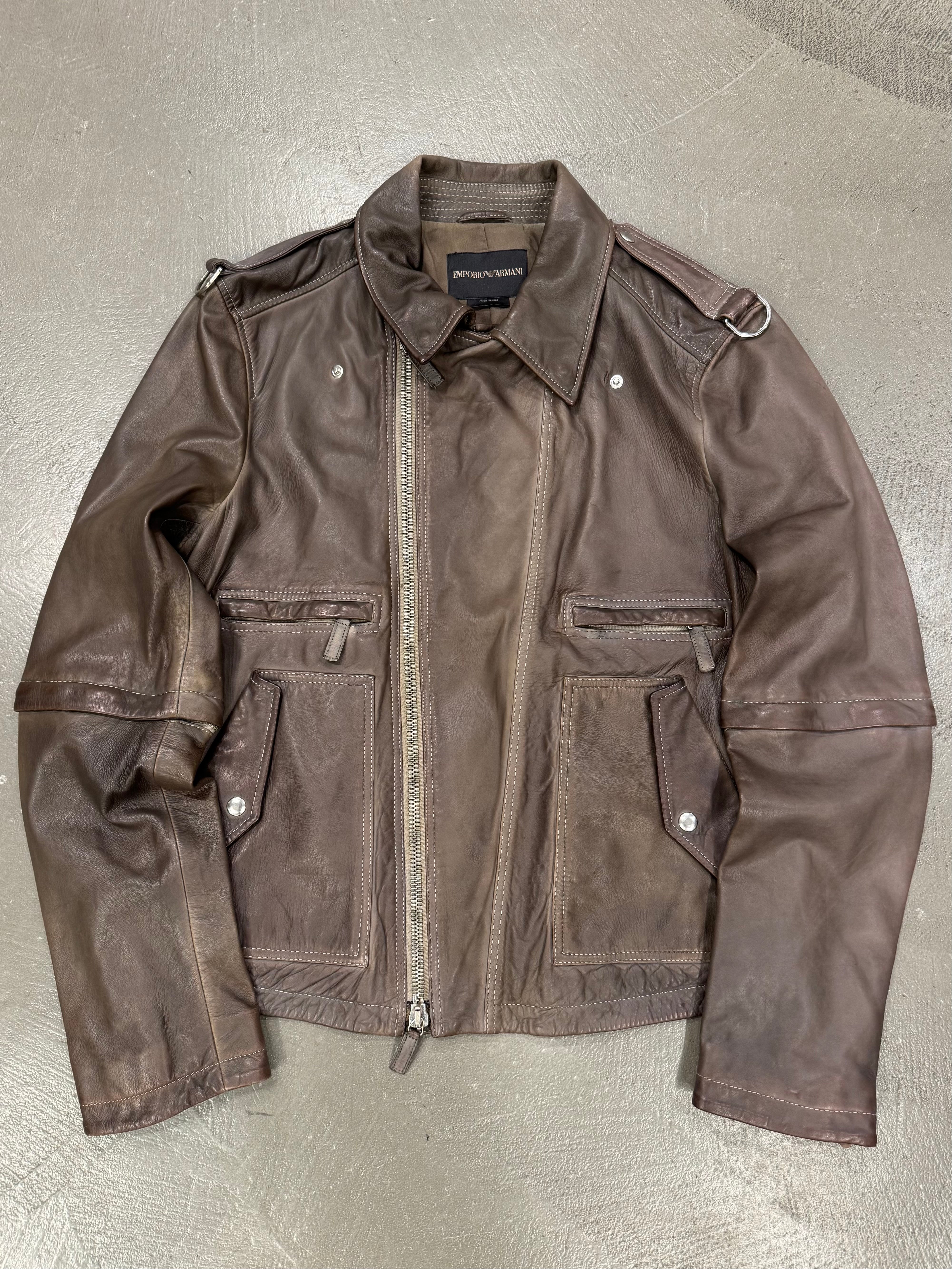 2010s Emporio Armani sample modular asymmetrical biker leather jacket