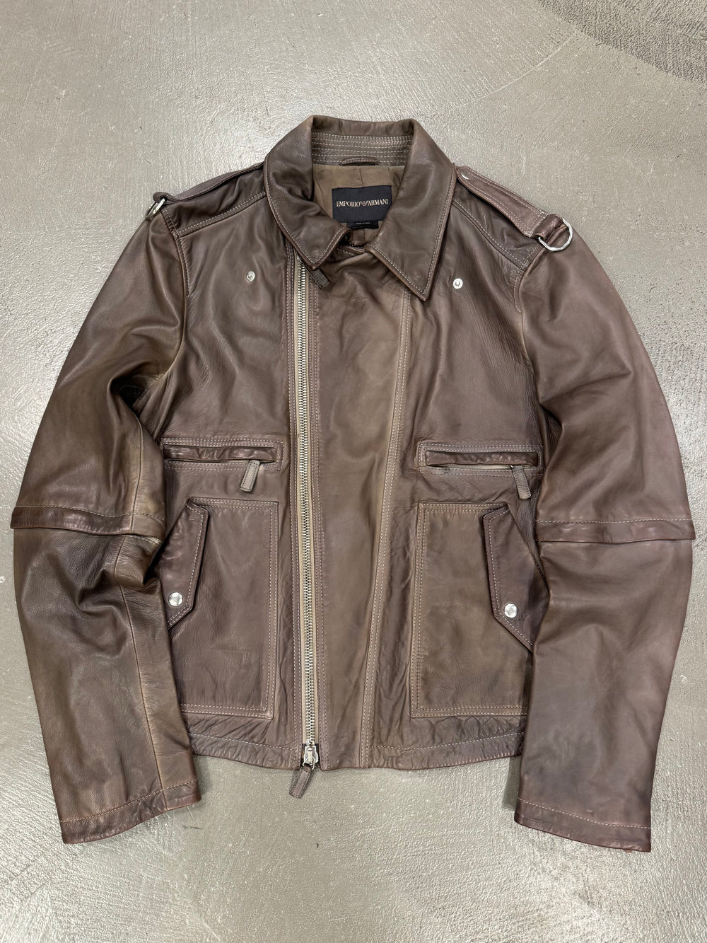 2010s Emporio Armani sample modular asymmetrical biker leather jacket