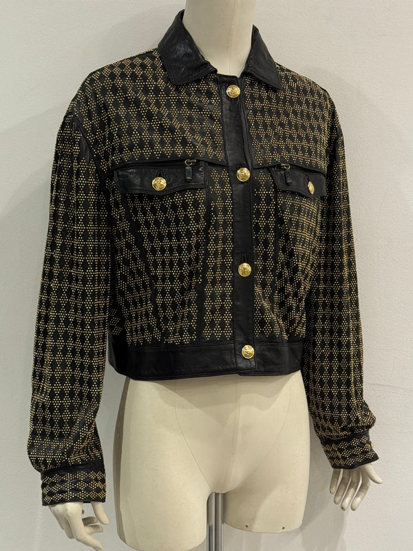 S/S1992 Gianni Versace studded leather jacket with heavy gold metal studs