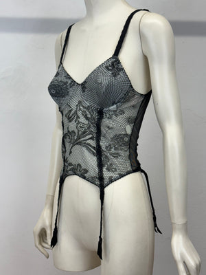 A/W2003 Roberto Cavalli floral mesh corset bustier
