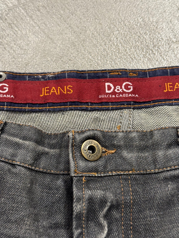 2003 Dolce & Gabbana asymmetrical heavy denim with chain