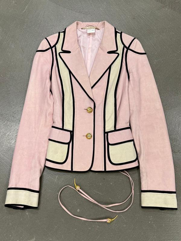2000s Roberto Cavalli fitted pink leather jacket