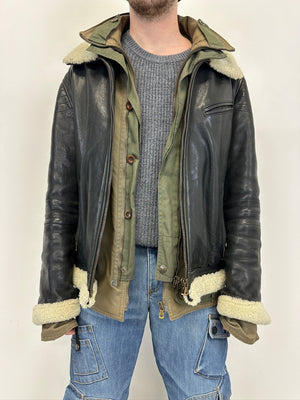 AW2005 Dolce & Gabbana hybrid military shearling jacket