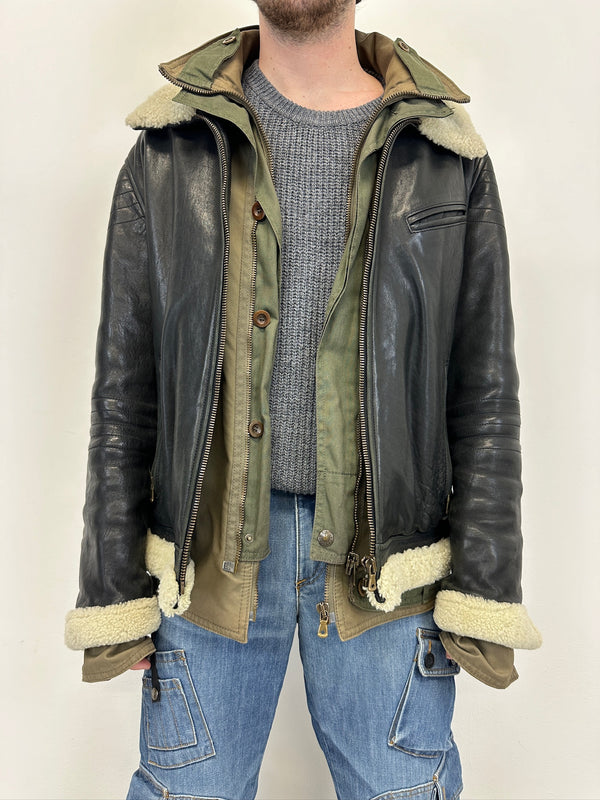 AW2005 Dolce & Gabbana hybrid military shearling jacket