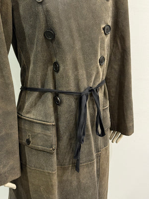 2002 Ann Demeulemeester distressed leather double-breasted belted coat