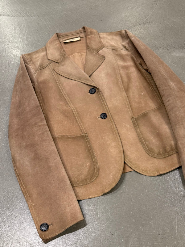 2000s Prada paneled western suede leather blazer