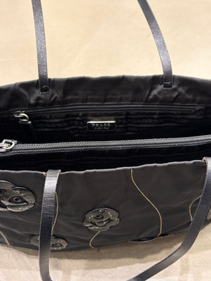 2000 Prada floral appliqué nylon tote bag