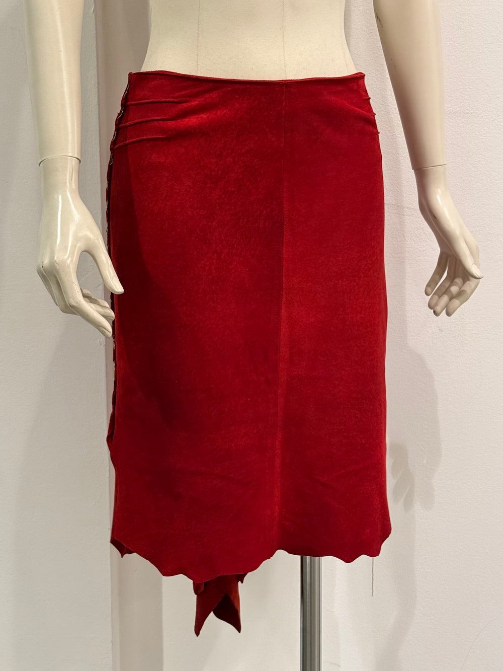 Roberto Cavalli red suede leather skirt