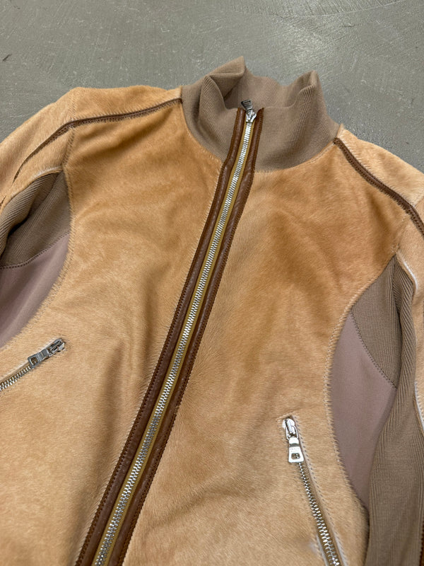 2000s Prada pony hair hybrid leather biker jacket