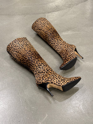 2000s Dolce & Gabbana pony hair leopard print heel boots