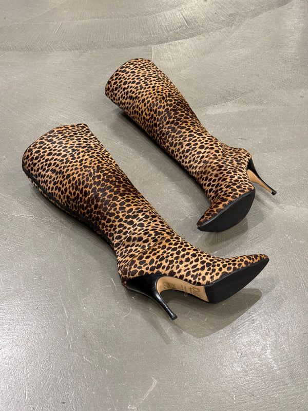 2000s Dolce & Gabbana pony hair leopard print heel boots