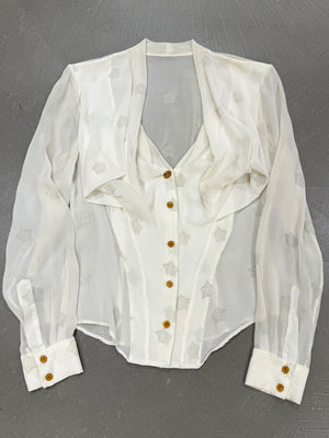 2000s Vivienne Westwood red label orb ruffle sheer blouse