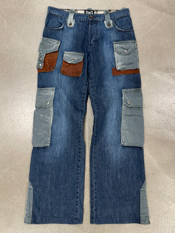 2000s Dolce & Gabbana patchwork multi-pocket cargo jeans