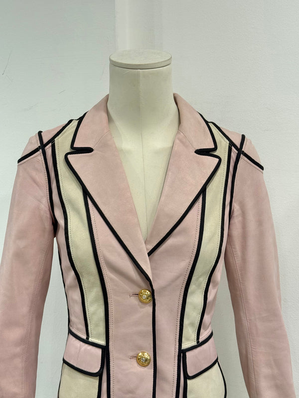 2000s Roberto Cavalli fitted pink leather jacket
