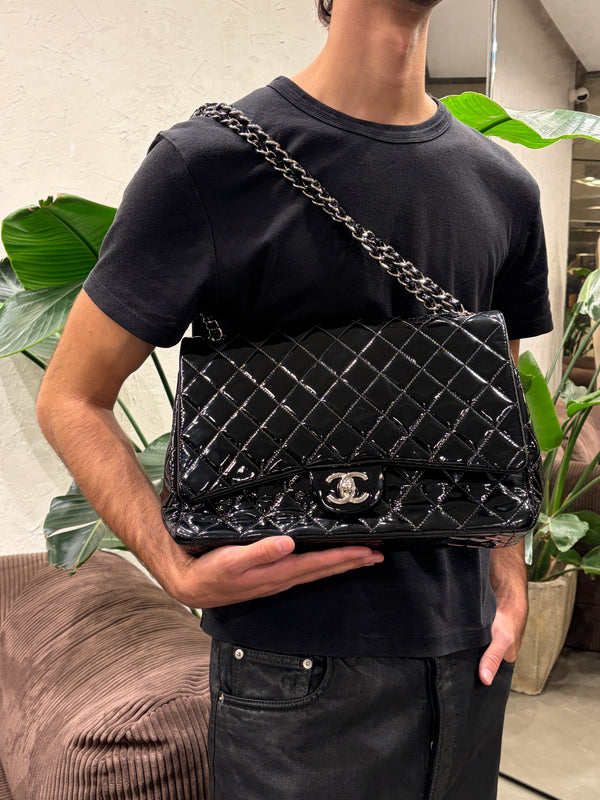 2013-2014 Chanel Large Flap double chain matelasse patent leather bag