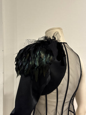 A/W 2004 Comme des Garçons runway feather shoulder mesh top