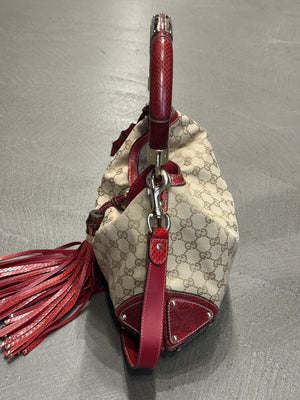 2008 Gucci x Unicef Indy GG canvas snakeskin hobo bag