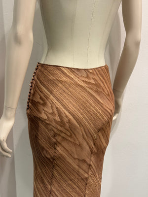2000s John Galliano woodgrain print silk skirt