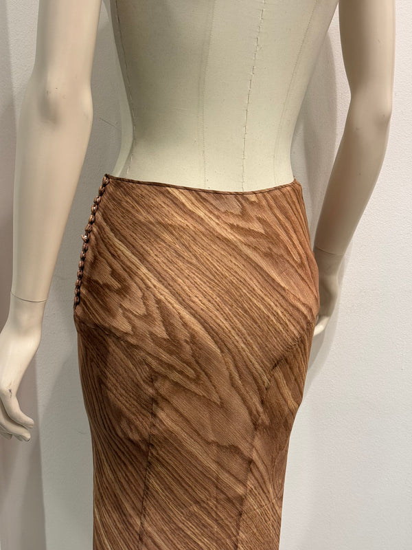 2000s John Galliano woodgrain print silk skirt