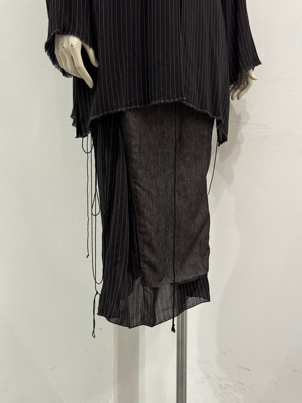 1990s Jean Paul Gaultier deconstructed pinstripe top skirt set
