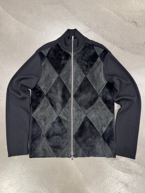 2000s Armani Collezioni real lamb fur geometric knit