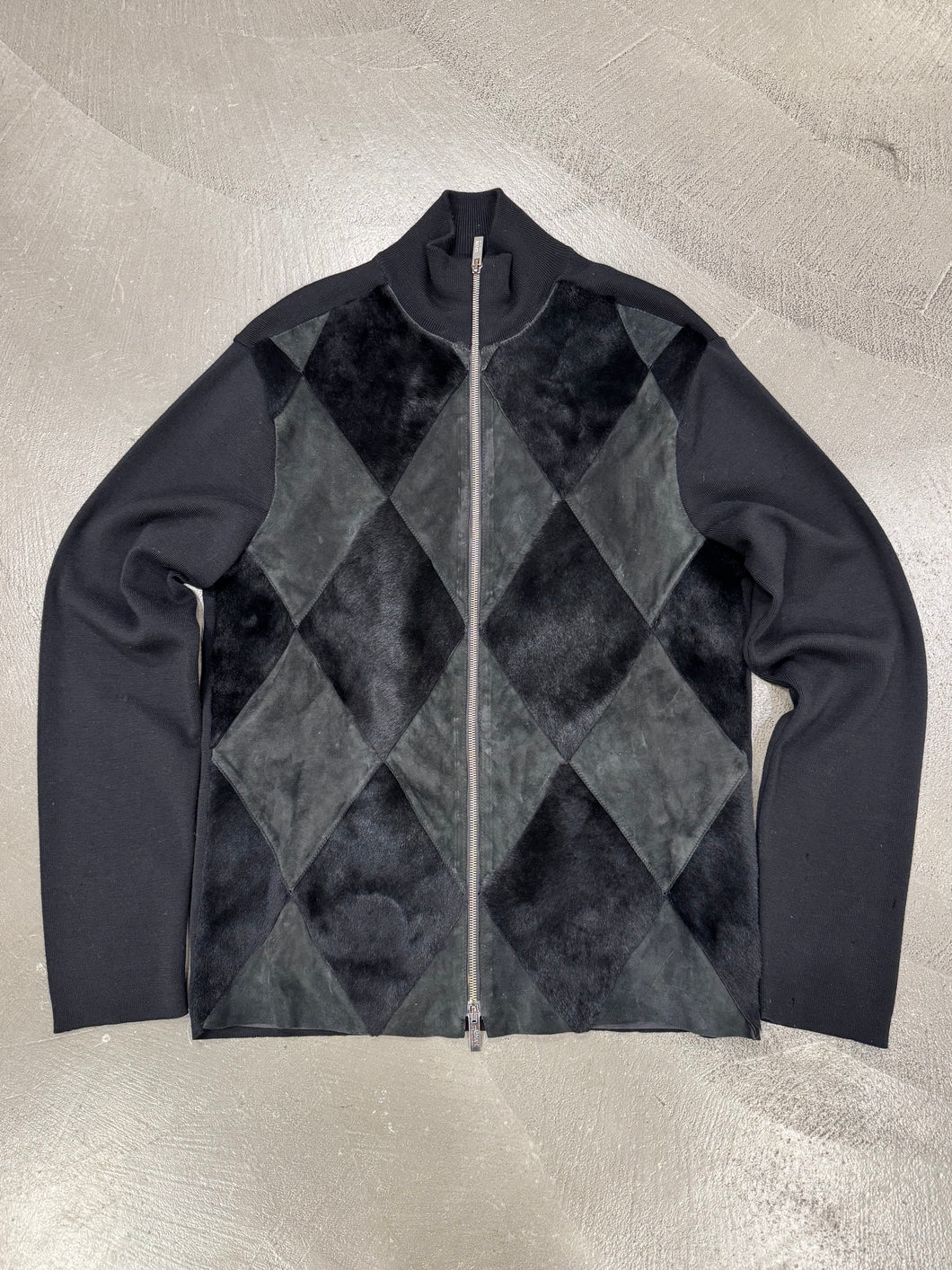 2000s Armani Collezioni real lamb fur geometric knit