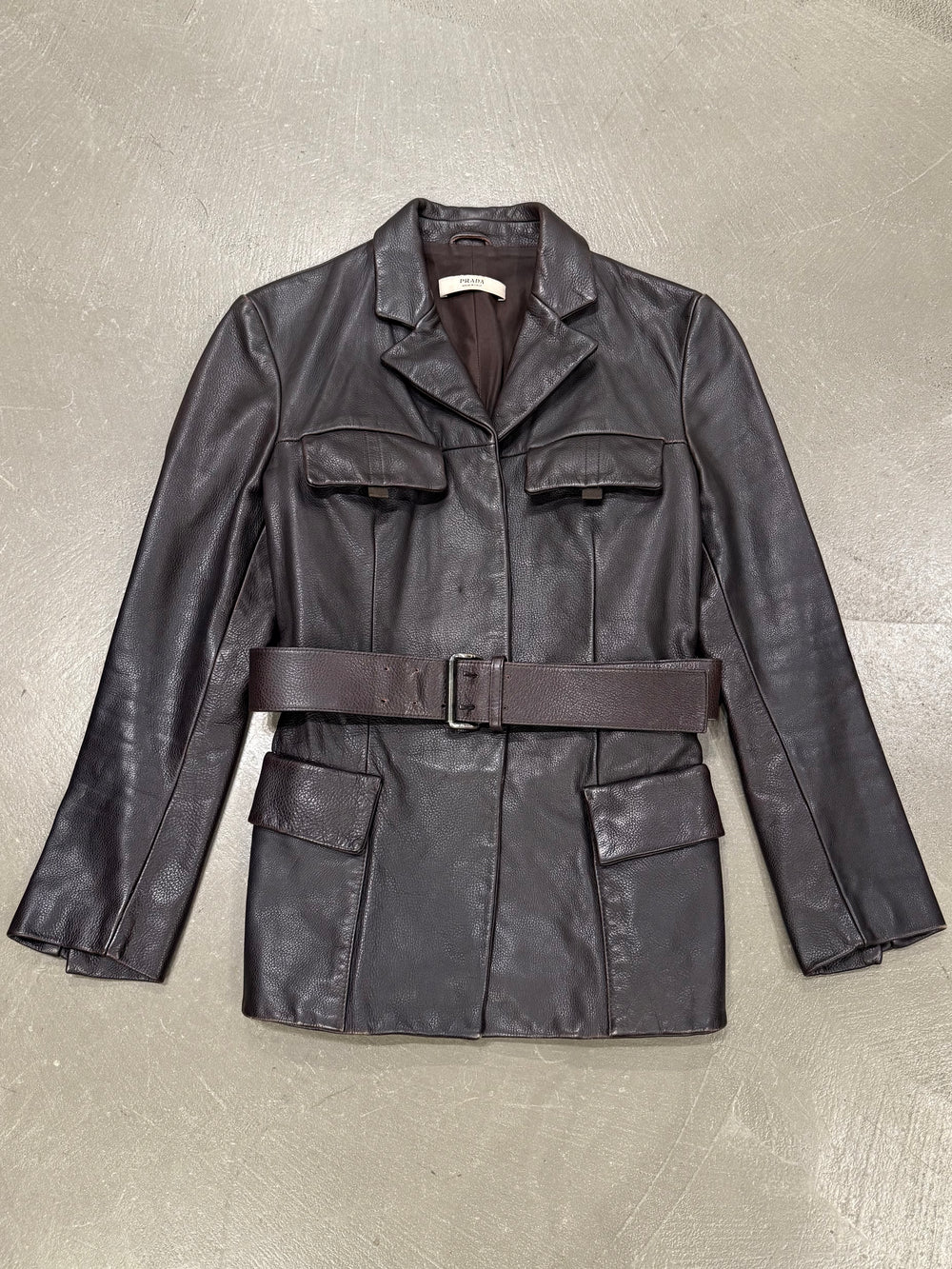 1990s Prada multipocket belted leather safari jacket