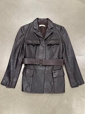 1990s Prada multipocket belted leather safari jacket