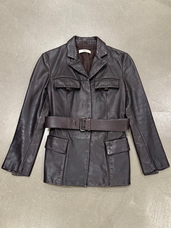 1990s Prada multipocket belted leather safari jacket