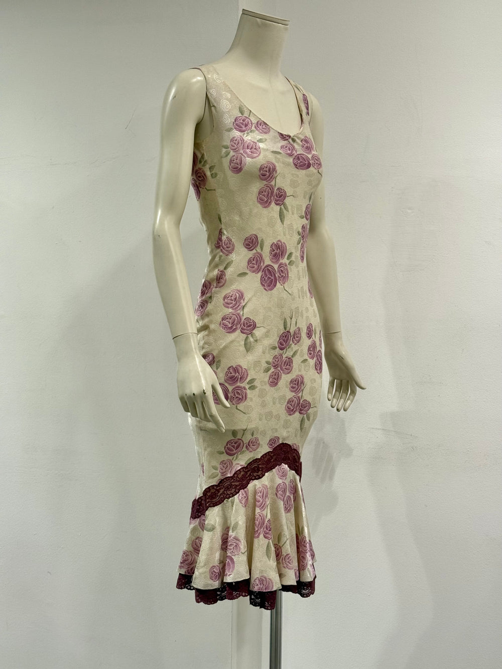 S/S1999 Christian Dior by John Galliano floral silk lace trim dress