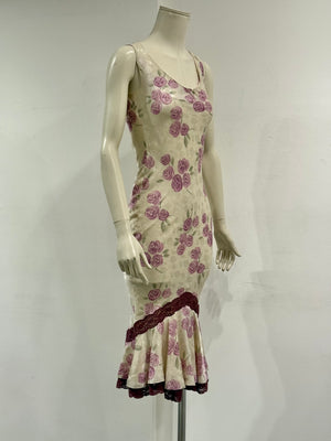 S/S1999 Christian Dior by John Galliano floral silk lace trim dress