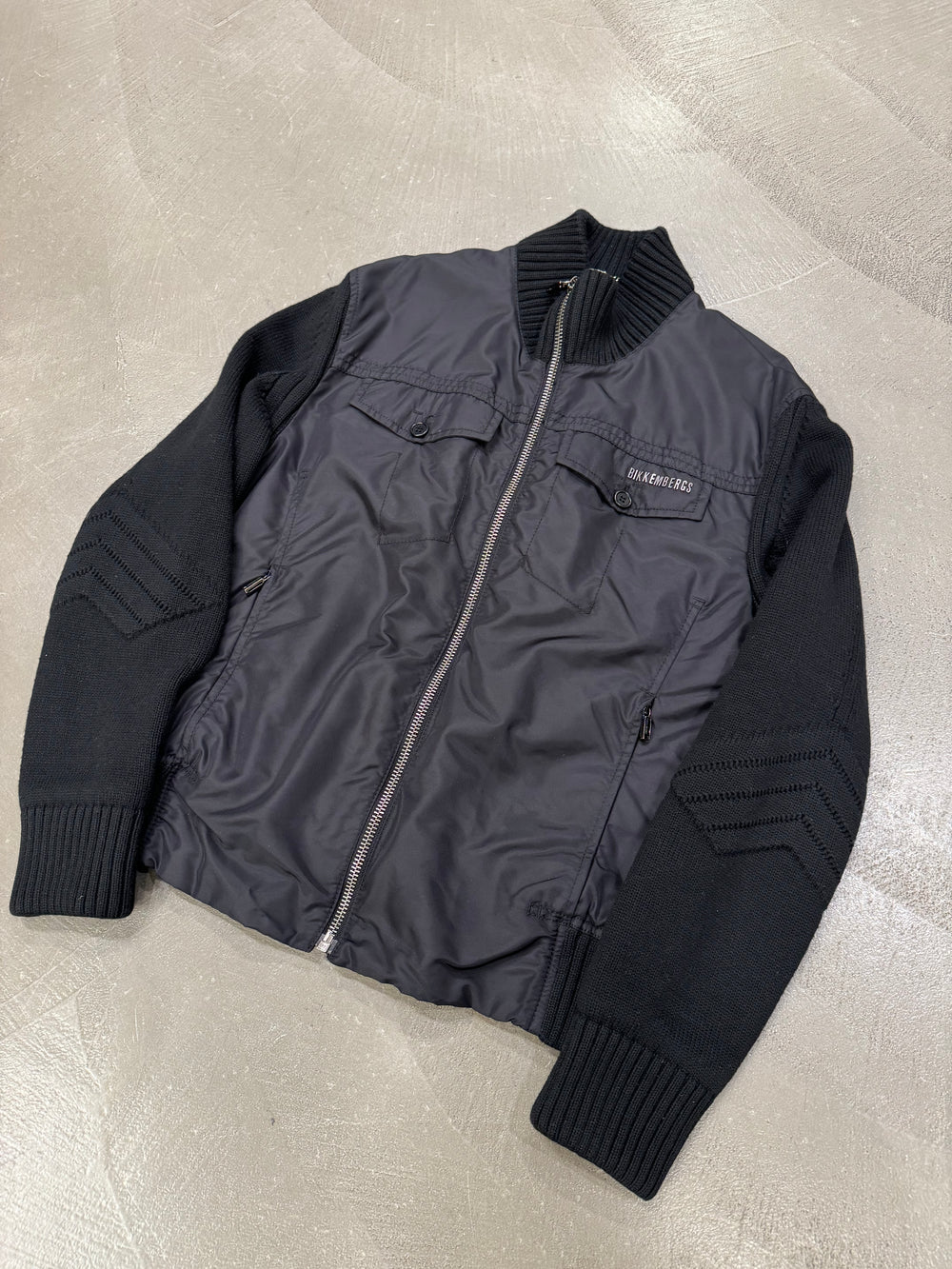 2000s Dirk Bikkembergs hybrid wool and nylon bomber jacket
