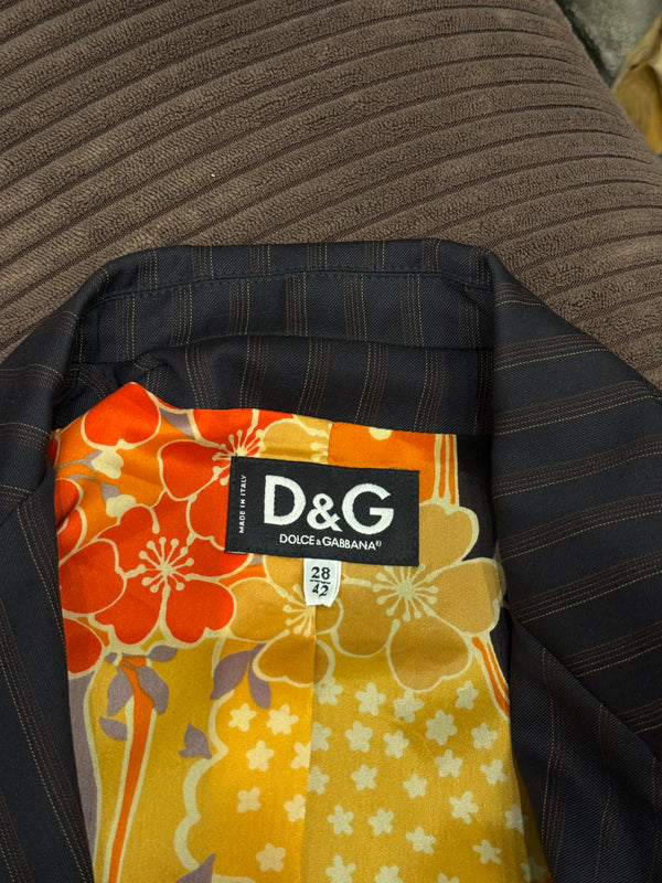 2000s Dolce & Gabbana scarf detail pinstripe suit