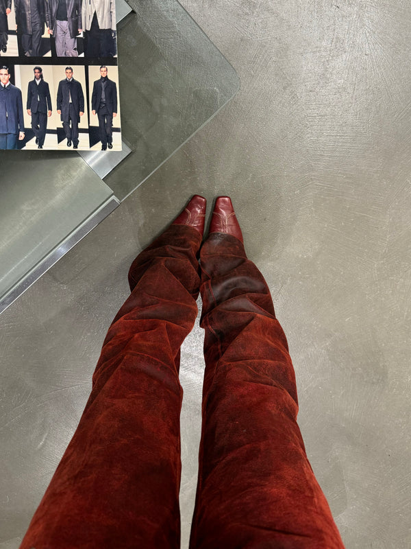 A/W2001 Ann Demeulemeester distressed painted red leather pants