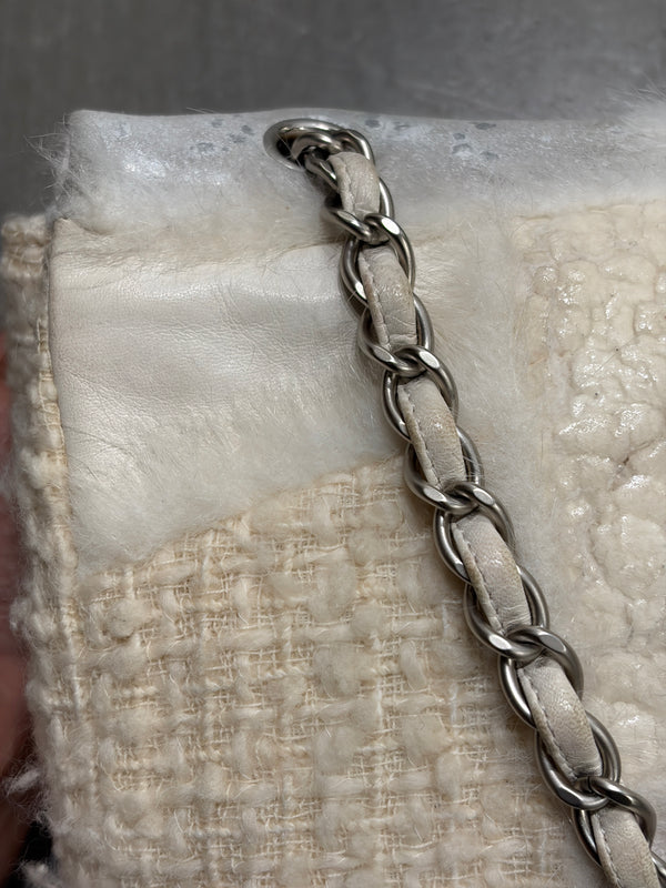 2010 Chanel shearling tweed patchwork big flap bag