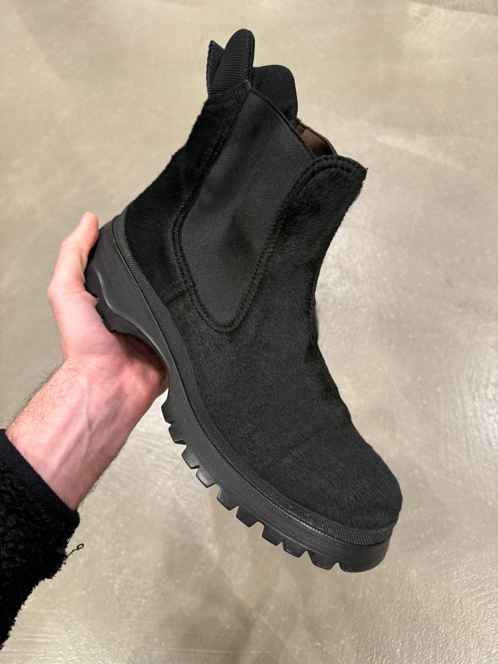 AW1999 Prada black pony hair leather boots