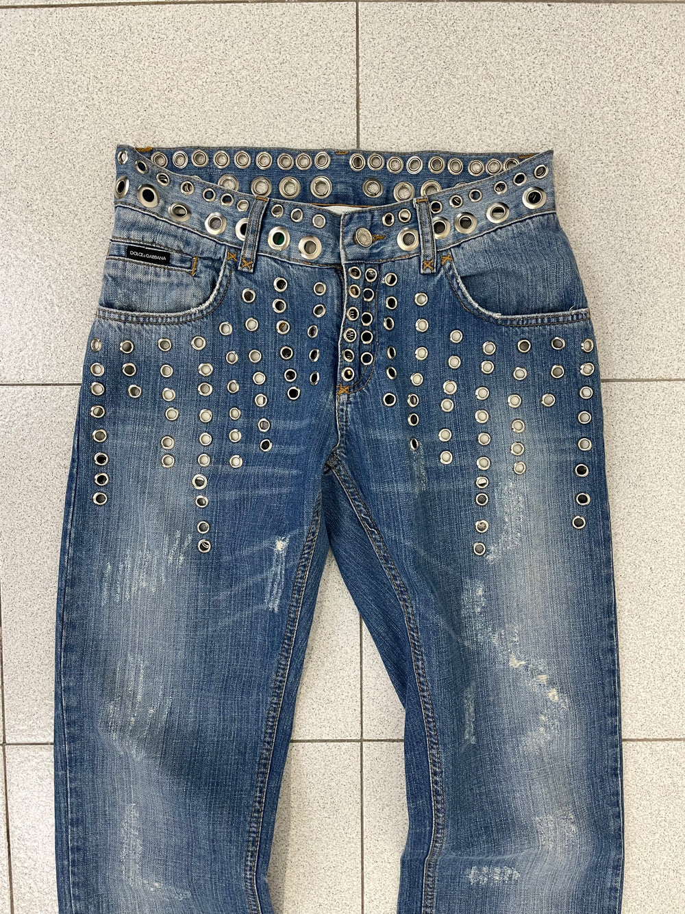 SS06 Dolce & Gabbana eyelet studded holed jeans