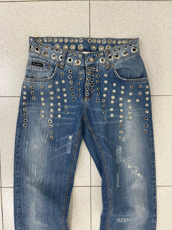 SS06 Dolce & Gabbana eyelet studded holed jeans