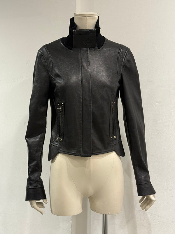 A/W2002 Gucci by Tom Ford ribbed collar leather jacket