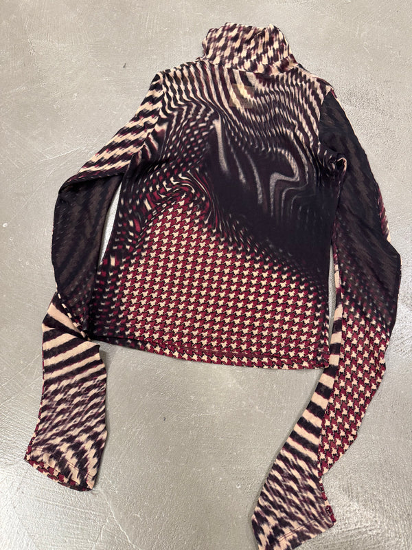 Roberto Cavalli houndstooth distortion illusion mesh top