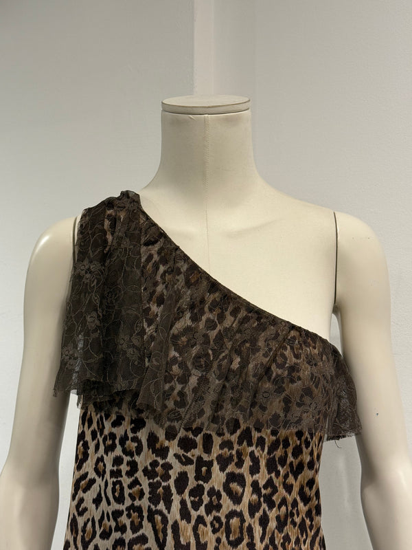 2000s Dolce & Gabbana leopard one shoulder top
