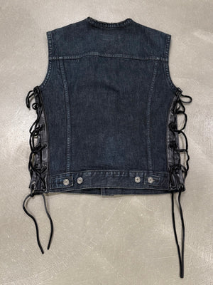 2012 Saint Laurent by Hedi Slimane lace-up leather denim vest
