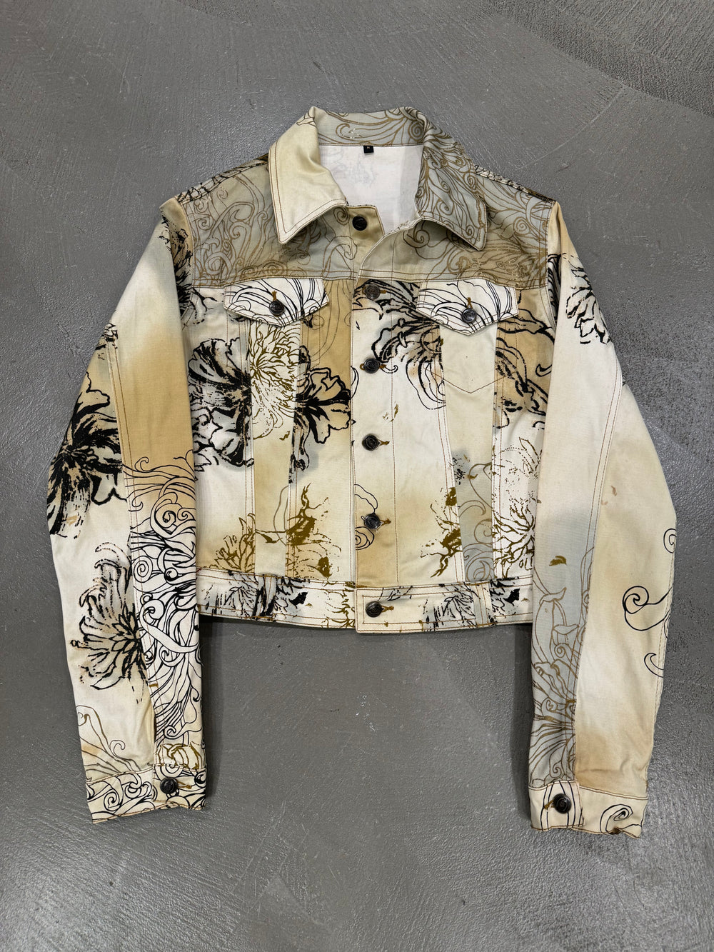 2001 Cavalli floral tattoo printed denim jacket