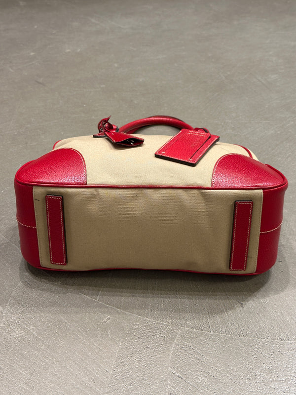 2000s Prada jacquard bowler bag with red leather trim