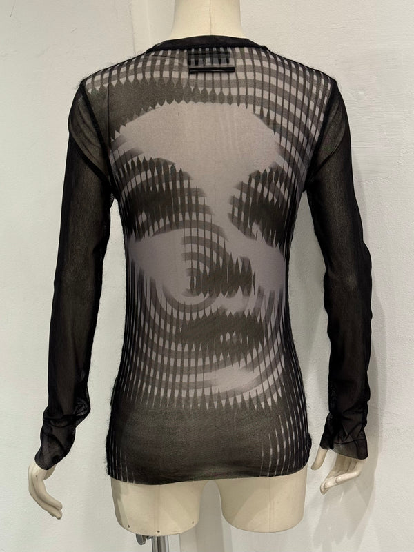 A/W2001 Jean Paul Gaultier colorblock graphic mesh top